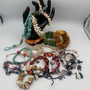 Vintage Beachy Bracelet Lot Mermaid Shell Surfer Jewelry Reseller 21 Pc 1.57lb